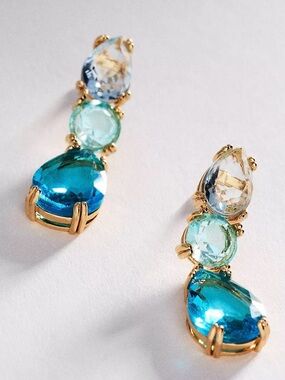 NWT Anthropologie Gradient Crystal Drop Earrings in Turquoise